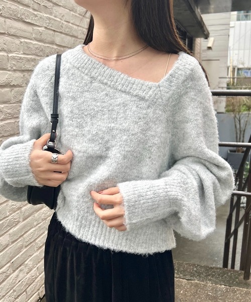 Kastane(カスタネ)の「*【前後2WAY/WEB限定】カーブスリーブメランジニット(ニット/セーター・レディース・アイボリー/ピンク/モカ/イエロー・FREE)」の2枚目の写真