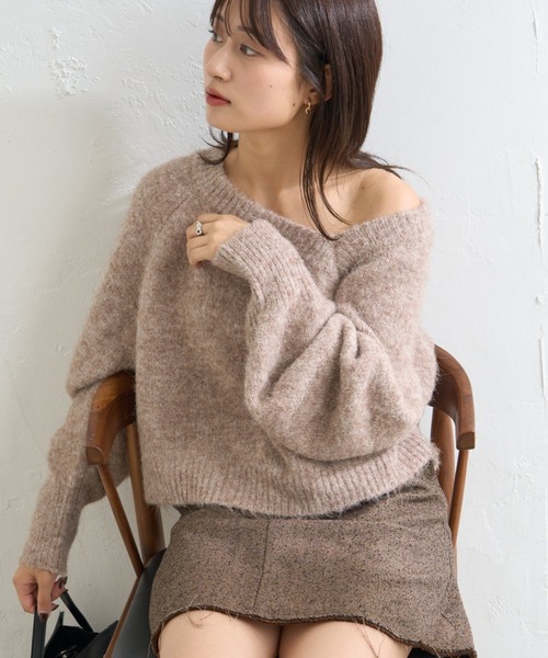 Kastane(カスタネ)の「*【前後2WAY/WEB限定】カーブスリーブメランジニット(ニット/セーター・レディース・アイボリー/ピンク/モカ/イエロー・FREE)」の3枚目の写真