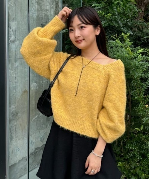 Kastane(カスタネ)の「*【前後2WAY/WEB限定】カーブスリーブメランジニット(ニット/セーター・レディース・アイボリー/ピンク/モカ/イエロー・FREE)」の6枚目の写真