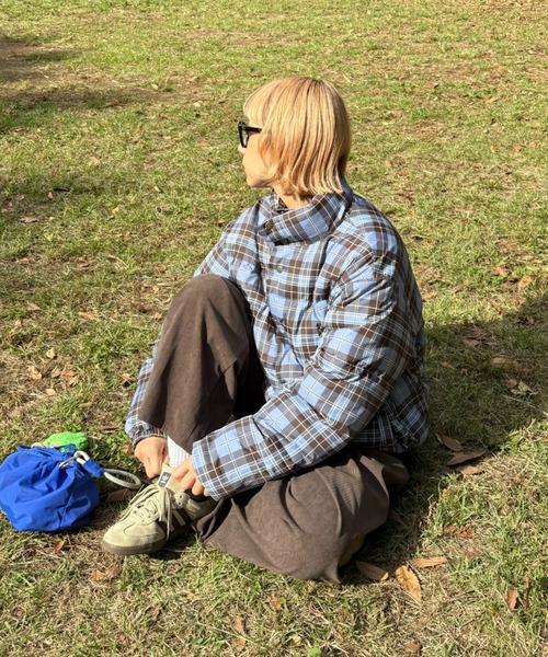 CIAOPANIC TYPY（チャオパニックティピー）の「【UNISEX】チェック中綿アウター（ダウンジャケット/コート・メンズ・グリーン/ブルー/ブラック・MEDIUM/LARGE）」の5枚目の写真