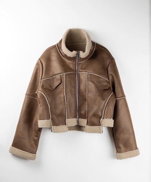 【 ２color 】スタンドカラーソフトライトムートンジャケット ／ stand collar soft light mouton jacket（ムートンコート）｜me+em select（ミームセレクト）