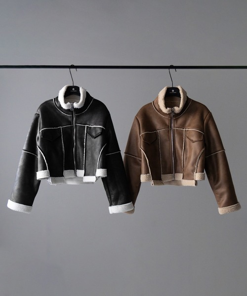 【 ２color 】スタンドカラーソフトライトムートンジャケット ／ stand collar soft light mouton jacket（ムートンコート）｜me+em select（ミームセレクト）