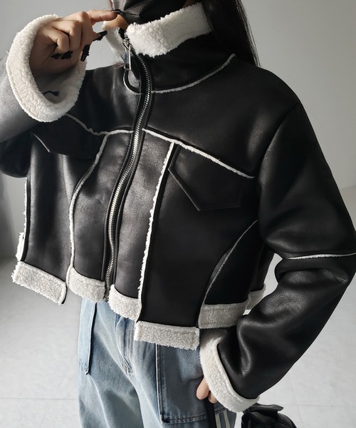 【 ２color 】スタンドカラーソフトライトムートンジャケット ／ stand collar soft light mouton jacket（ムートンコート）｜me+em select（ミームセレクト）