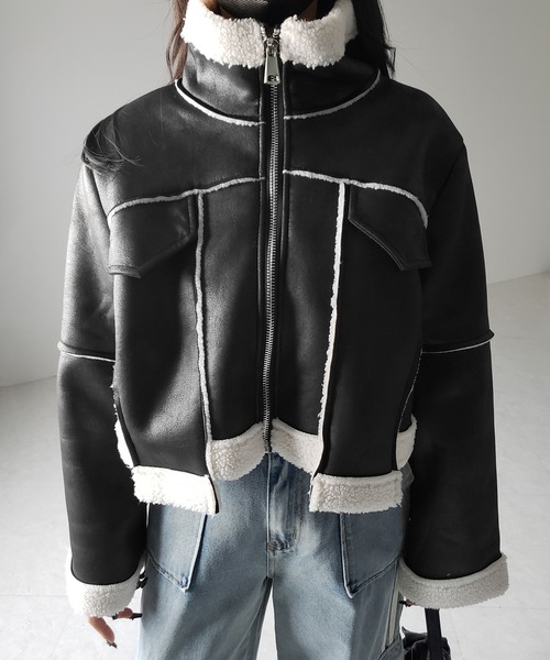 【 ２color 】スタンドカラーソフトライトムートンジャケット ／ stand collar soft light mouton jacket（ムートンコート）｜me+em select（ミームセレクト）