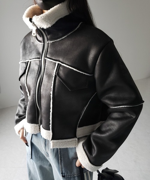 【 ２color 】スタンドカラーソフトライトムートンジャケット ／ stand collar soft light mouton jacket（ムートンコート）｜me+em select（ミームセレクト）