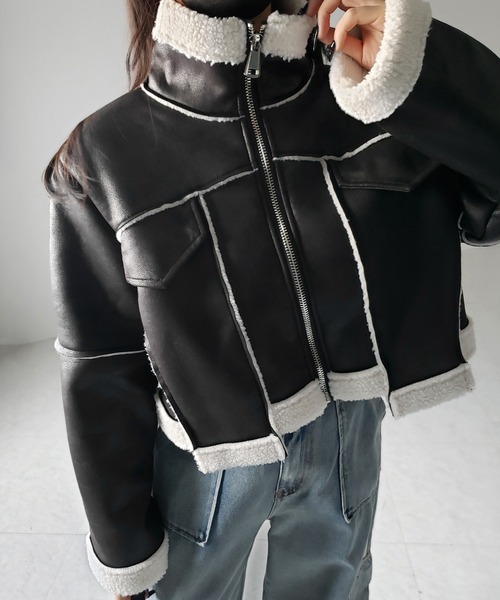 【 ２color 】スタンドカラーソフトライトムートンジャケット ／ stand collar soft light mouton jacket（ムートンコート）｜me+em select（ミームセレクト）