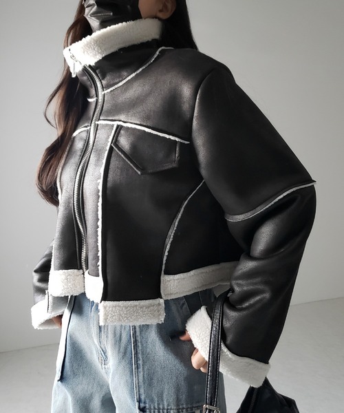 【 ２color 】スタンドカラーソフトライトムートンジャケット ／ stand collar soft light mouton jacket（ムートンコート）｜me+em select（ミームセレクト）