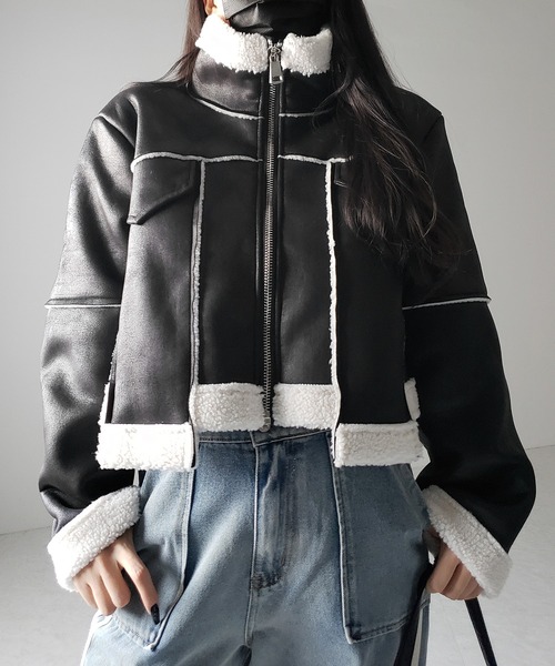 【 ２color 】スタンドカラーソフトライトムートンジャケット ／ stand collar soft light mouton jacket（ムートンコート）｜me+em select（ミームセレクト）