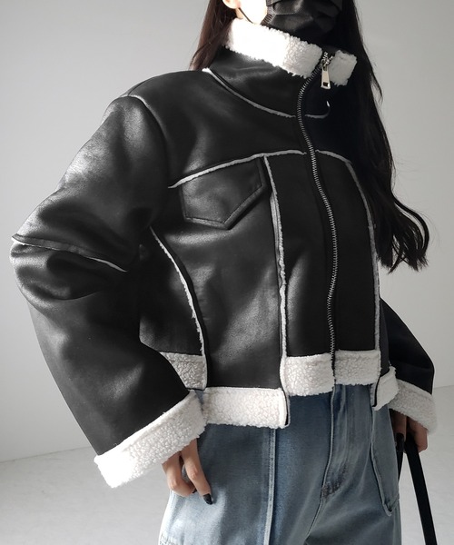 【 ２color 】スタンドカラーソフトライトムートンジャケット ／ stand collar soft light mouton jacket（ムートンコート）｜me+em select（ミームセレクト）