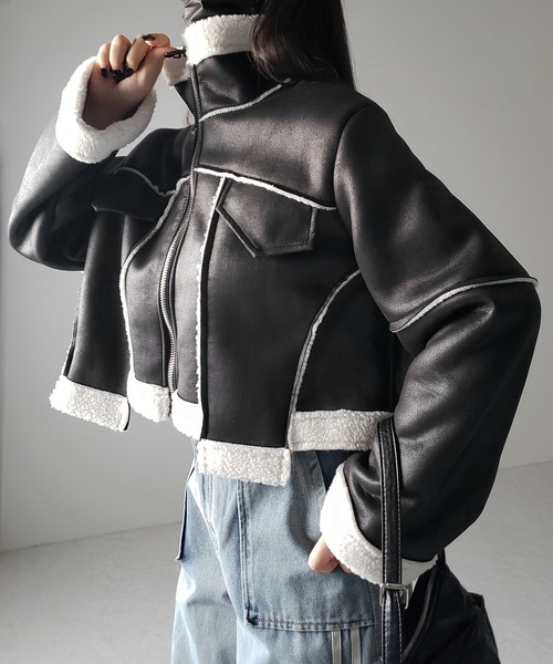 【 ２color 】スタンドカラーソフトライトムートンジャケット ／ stand collar soft light mouton jacket（ムートンコート）｜me+em select（ミームセレクト）