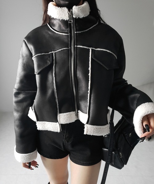 【 ２color 】スタンドカラーソフトライトムートンジャケット ／ stand collar soft light mouton jacket（ムートンコート）｜me+em select（ミームセレクト）