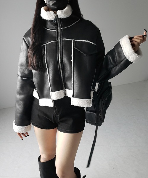 【 ２color 】スタンドカラーソフトライトムートンジャケット ／ stand collar soft light mouton jacket（ムートンコート）｜me+em select（ミームセレクト）