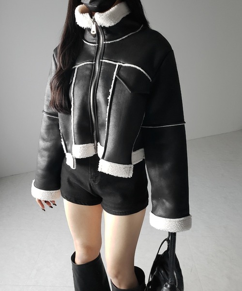 【 ２color 】スタンドカラーソフトライトムートンジャケット ／ stand collar soft light mouton jacket（ムートンコート）｜me+em select（ミームセレクト）