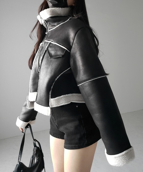 【 ２color 】スタンドカラーソフトライトムートンジャケット ／ stand collar soft light mouton jacket（ムートンコート）｜me+em select（ミームセレクト）