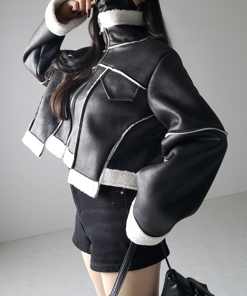 【 ２color 】スタンドカラーソフトライトムートンジャケット ／ stand collar soft light mouton jacket（ムートンコート）｜me+em select（ミームセレクト）