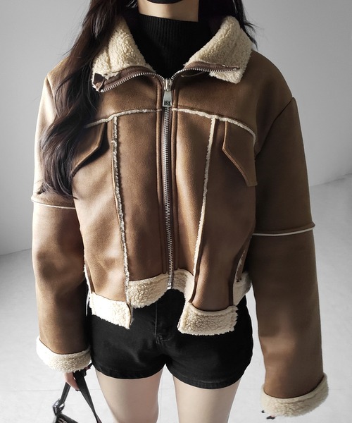 【 ２color 】スタンドカラーソフトライトムートンジャケット ／ stand collar soft light mouton jacket（ムートンコート）｜me+em select（ミームセレクト）