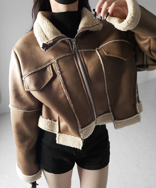 【 ２color 】スタンドカラーソフトライトムートンジャケット ／ stand collar soft light mouton jacket（ムートンコート）｜me+em select（ミームセレクト）