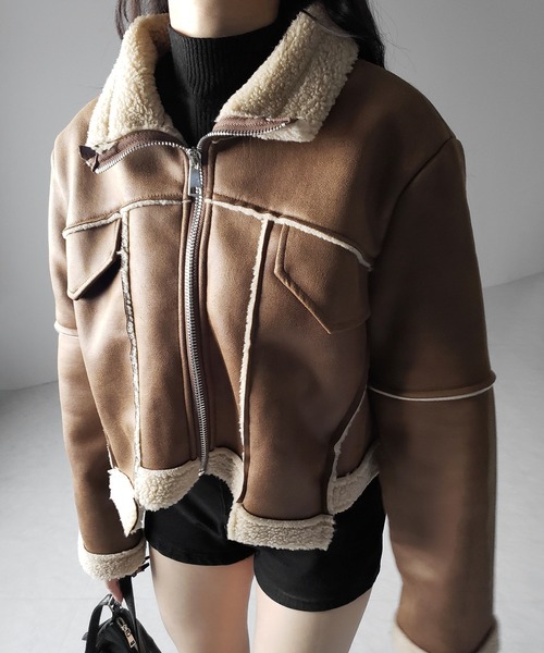 【 ２color 】スタンドカラーソフトライトムートンジャケット ／ stand collar soft light mouton jacket（ムートンコート）｜me+em select（ミームセレクト）