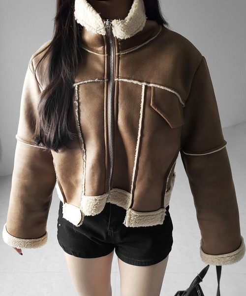 【 ２color 】スタンドカラーソフトライトムートンジャケット ／ stand collar soft light mouton jacket（ムートンコート）｜me+em select（ミームセレクト）