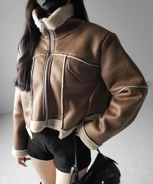 【 ２color 】スタンドカラーソフトライトムートンジャケット ／ stand collar soft light mouton jacket（ムートンコート）｜me+em select（ミームセレクト）