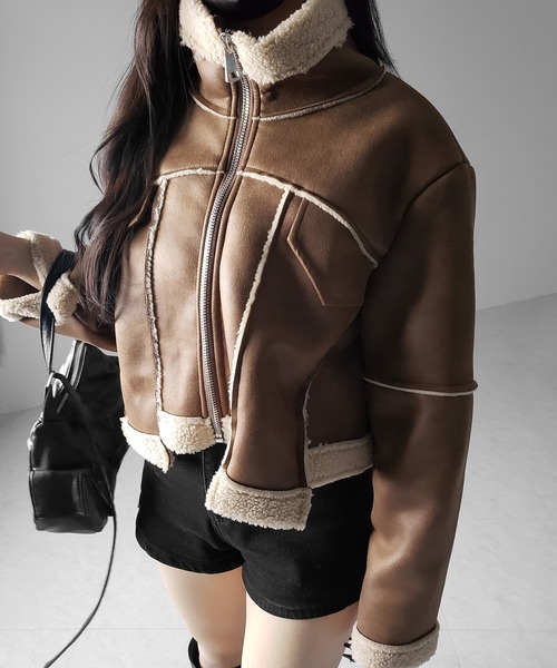 【 ２color 】スタンドカラーソフトライトムートンジャケット ／ stand collar soft light mouton jacket（ムートンコート）｜me+em select（ミームセレクト）