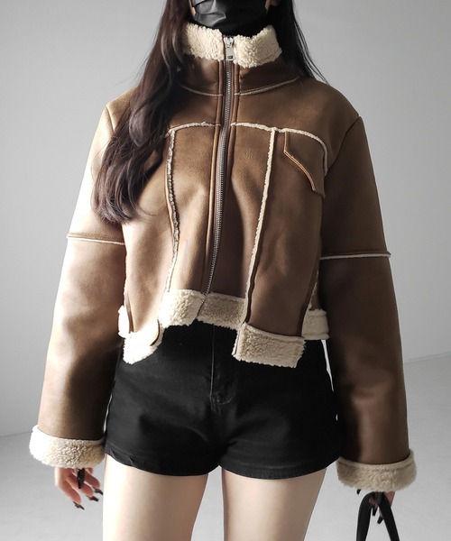 【 ２color 】スタンドカラーソフトライトムートンジャケット ／ stand collar soft light mouton jacket（ムートンコート）｜me+em select（ミームセレクト）