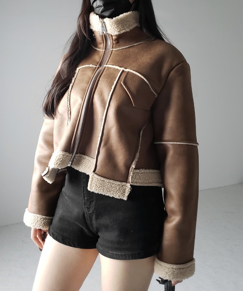 【 ２color 】スタンドカラーソフトライトムートンジャケット ／ stand collar soft light mouton jacket（ムートンコート）｜me+em select（ミームセレクト）