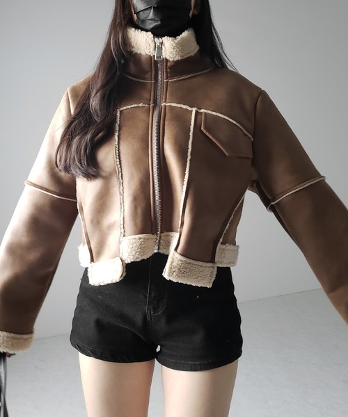 【 ２color 】スタンドカラーソフトライトムートンジャケット ／ stand collar soft light mouton jacket（ムートンコート）｜me+em select（ミームセレクト）