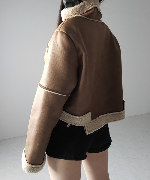 【 ２color 】スタンドカラーソフトライトムートンジャケット ／ stand collar soft light mouton jacket（ムートンコート）｜me+em select（ミームセレクト）