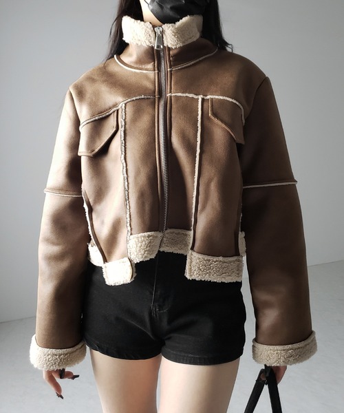 【 ２color 】スタンドカラーソフトライトムートンジャケット ／ stand collar soft light mouton jacket（ムートンコート）｜me+em select（ミームセレクト）