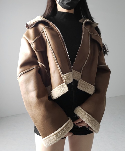 【 ２color 】スタンドカラーソフトライトムートンジャケット ／ stand collar soft light mouton jacket（ムートンコート）｜me+em select（ミームセレクト）