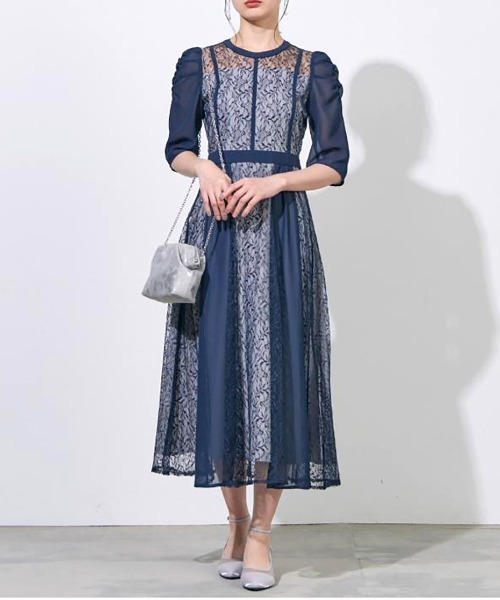 セール】【metoi】シフォン切り替えレースドレス 結婚式 二次会