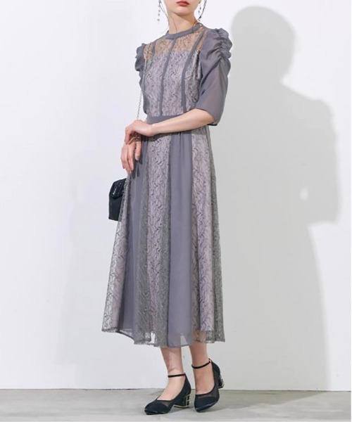 再入荷 結婚式 シフォンプリントドレス セール】【metoi】シフォン切り替えレースドレス 結婚式 二次会