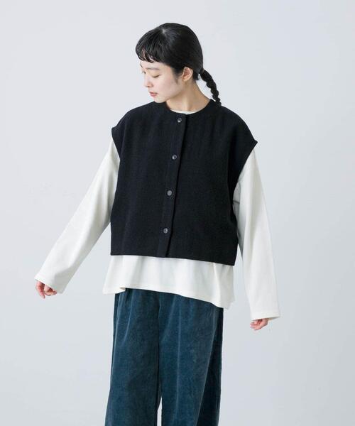 かぐれ（カグレ）の「ナッピングウール2WAYベスト（Tシャツ/カットソー・レディース・チャコールグレー/ブラック・FREE）」の15枚目の写真