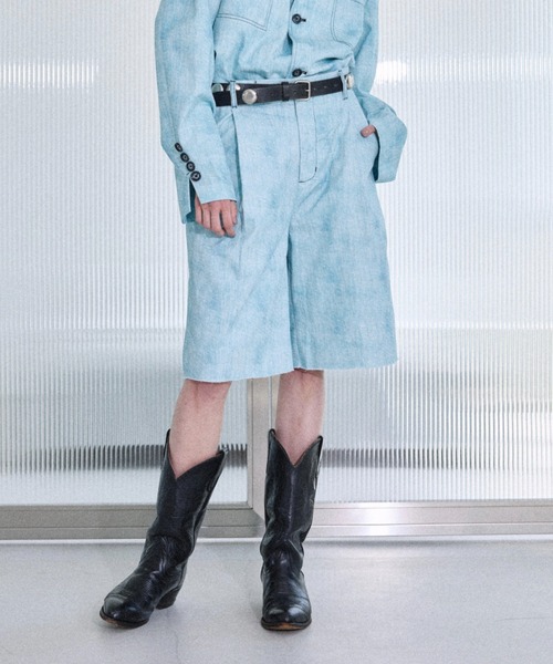 Scratch pattern wide harf pants / スクラッチパターンプリント
