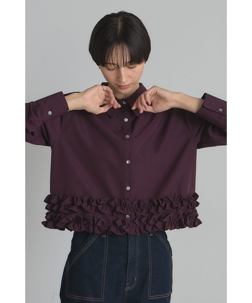 OHGA 裾フリル ブラウス ブラック　半袖 ohga 裾フリルシャツ(半袖)