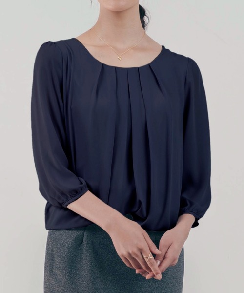 aquagarage（アクアガレージ）の「フロントタックシフォンブラウス（シャツ/ブラウス・レディース・ライトピンク/ブラック/アイボリー/ライトブルー/オフホワイト/モカ/ネイビー/ピンク/ライトグレー・M/L/LL/3L/S/4L）」の7枚目の写真