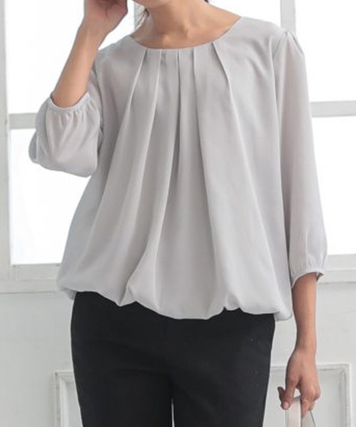 aquagarage（アクアガレージ）の「フロントタックシフォンブラウス（シャツ/ブラウス・レディース・ライトピンク/ブラック/アイボリー/ライトブルー/オフホワイト/モカ/ネイビー/ピンク/ライトグレー・M/L/LL/3L/S/4L）」の4枚目の写真