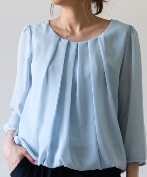 aquagarage（アクアガレージ）の「フロントタックシフォンブラウス（シャツ/ブラウス・レディース・ライトピンク/ブラック/アイボリー/ライトブルー/オフホワイト/モカ/ネイビー/ピンク/ライトグレー・M/L/LL/3L/S/4L）」の6枚目の写真