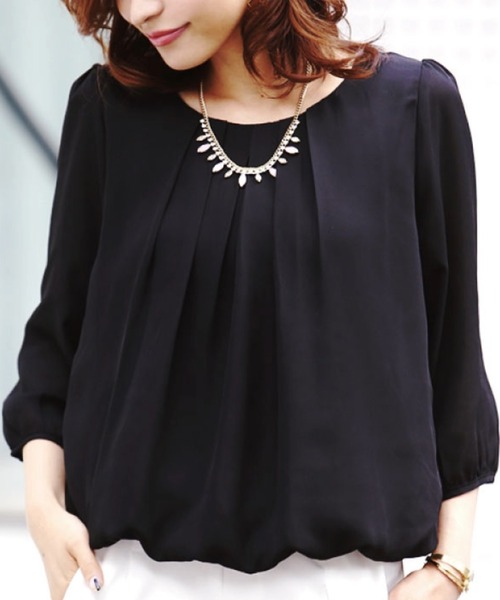 aquagarage（アクアガレージ）の「フロントタックシフォンブラウス（シャツ/ブラウス・レディース・ライトピンク/ブラック/アイボリー/ライトブルー/オフホワイト/モカ/ネイビー/ピンク/ライトグレー・M/L/LL/3L/S/4L）」の3枚目の写真