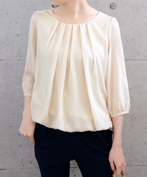 aquagarage（アクアガレージ）の「フロントタックシフォンブラウス（シャツ/ブラウス・レディース・ライトピンク/ブラック/アイボリー/ライトブルー/オフホワイト/モカ/ネイビー/ピンク/ライトグレー・M/L/LL/3L/S/4L）」の17枚目の写真