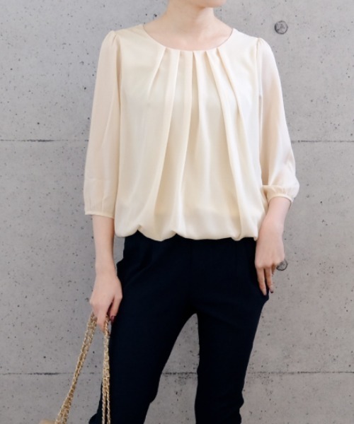 aquagarage（アクアガレージ）の「フロントタックシフォンブラウス（シャツ/ブラウス・レディース・ライトピンク/ブラック/アイボリー/ライトブルー/オフホワイト/モカ/ネイビー/ピンク/ライトグレー・M/L/LL/3L/S/4L）」の18枚目の写真