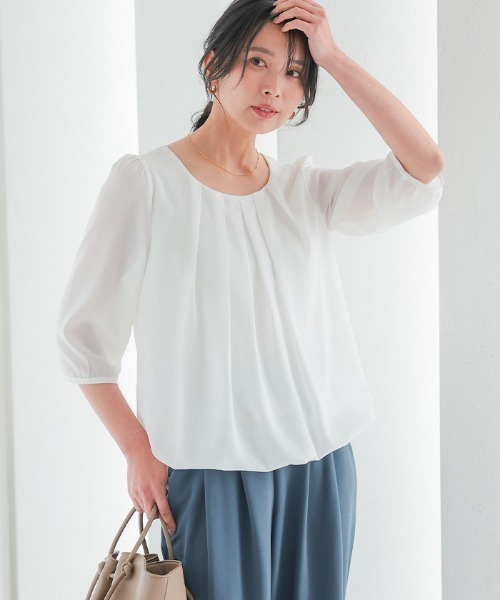 aquagarage（アクアガレージ）の「フロントタックシフォンブラウス（シャツ/ブラウス・レディース・ライトピンク/ブラック/アイボリー/ライトブルー/オフホワイト/モカ/ネイビー/ピンク/ライトグレー・M/L/LL/3L/S/4L）」の10枚目の写真