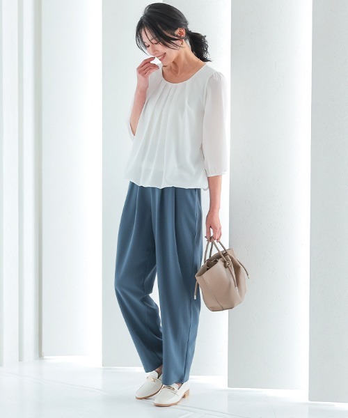 aquagarage（アクアガレージ）の「フロントタックシフォンブラウス（シャツ/ブラウス・レディース・ライトピンク/ブラック/アイボリー/ライトブルー/オフホワイト/モカ/ネイビー/ピンク/ライトグレー・M/L/LL/3L/S/4L）」の11枚目の写真