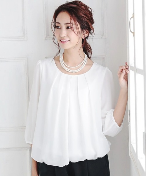 aquagarage（アクアガレージ）の「フロントタックシフォンブラウス（シャツ/ブラウス・レディース・ライトピンク/ブラック/アイボリー/ライトブルー/オフホワイト/モカ/ネイビー/ピンク/ライトグレー・M/L/LL/3L/S/4L）」の13枚目の写真