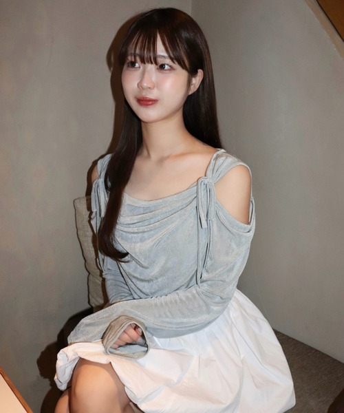 mellowneon（メロウネオン）の「ドレープリボントップス/シアーベロア（Tシャツ/カットソー・レディース・アイボリー/チャコールグレー/ピンク/ミント/イエロー・FREE）」の14枚目の写真