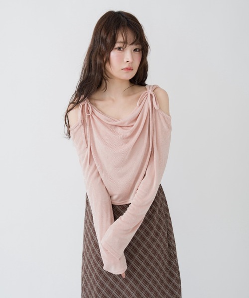 mellowneon（メロウネオン）の「ドレープリボントップス/シアーベロア（Tシャツ/カットソー・レディース・アイボリー/チャコールグレー/ピンク/ミント/イエロー・FREE）」の20枚目の写真