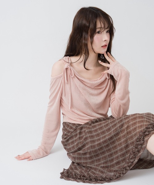 mellowneon（メロウネオン）の「ドレープリボントップス/シアーベロア（Tシャツ/カットソー・レディース・アイボリー/チャコールグレー/ピンク/ミント/イエロー・FREE）」の19枚目の写真