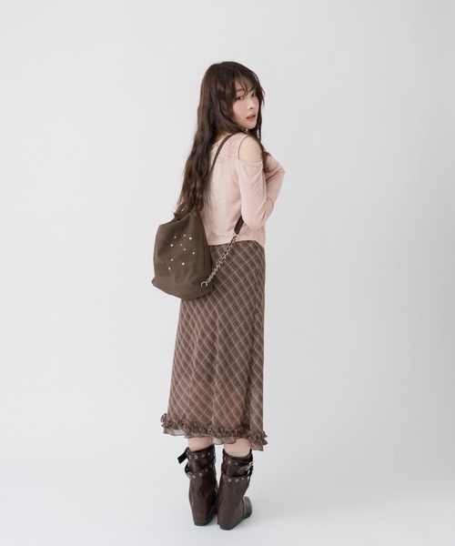 mellowneon（メロウネオン）の「ドレープリボントップス/シアーベロア（Tシャツ/カットソー・レディース・アイボリー/チャコールグレー/ピンク/ミント/イエロー・FREE）」の22枚目の写真