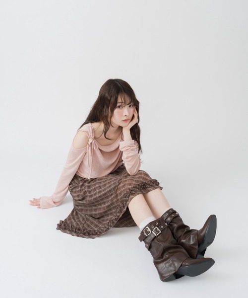 mellowneon（メロウネオン）の「ドレープリボントップス/シアーベロア（Tシャツ/カットソー・レディース・アイボリー/チャコールグレー/ピンク/ミント/イエロー・FREE）」の21枚目の写真